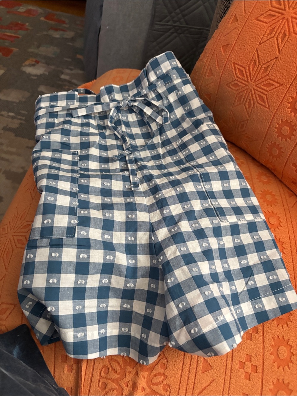 LC Lauren Conrad Blue and White Checkered Drawstring Shorts